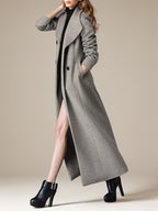 Woolen Coat For Women Turndown Collar Double-breasted Full Length Retro Wrap Coat Winter Outerwear 2026