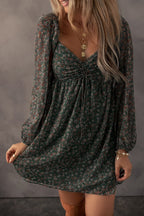 Blue Zone Planet | Ruched Printed Long Sleeve Mini Dress