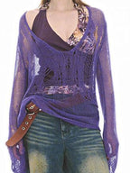 Hole-Punched Openwork Long Sleeve