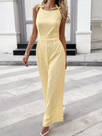 Tie Strap Textured Wide Leg Jumpsuit