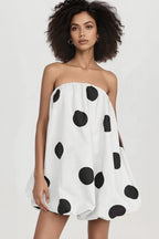 Strapless Bubble Hem Polka Dot Bodycon Mini Dress