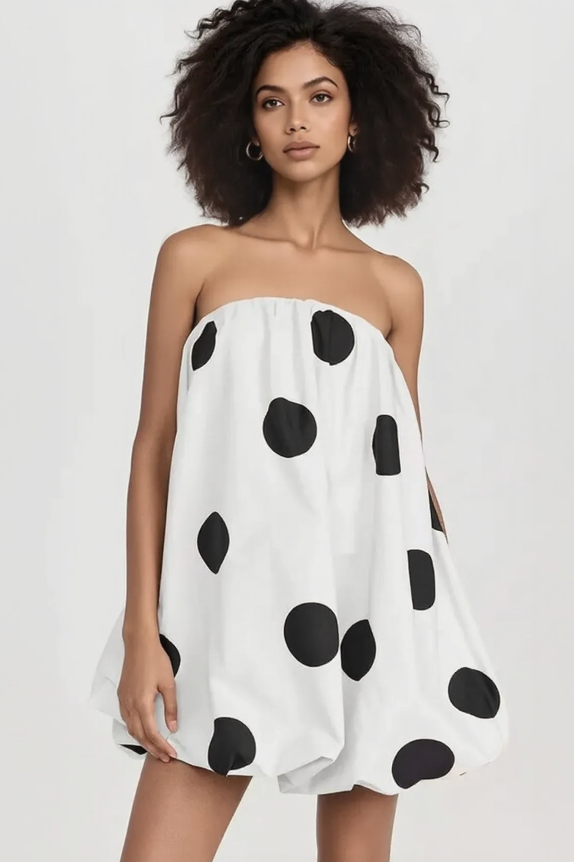 Strapless Bubble Hem Polka Dot Bodycon Mini Dress