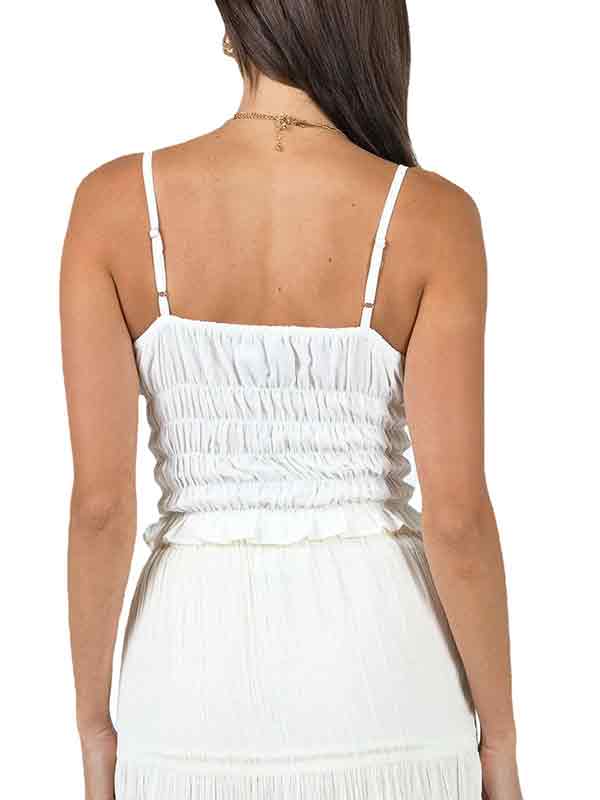 Solid Color Cutout Smocked Tie Up Cami Top