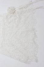 White Mock Neck Padded Shoulder Floral Lace Ruched Bodycon Mini Dress