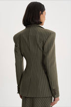 Structured Flowing Striped Fitted Two Piece Blazer Skirt Set