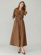 Women's Trench Coat Modern Polyester Turndown Collar Buttons Full Length Coat