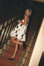 Polka Dot Strapless Gathered Pouf Bubble Hem Mini Dress