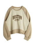 Letter Print Color Block Splice Raglan Oversized Hoodie