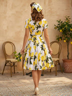 Vintage Printed Tea Dress for Women - 1950s A-Line Belted Short Sleeve Rockabilly Swing Midi Dress - Holiday Picnic 2026
