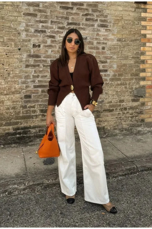 Vintage Button V-Neck Knit Cardigan