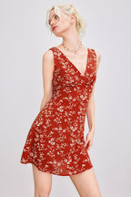 Dainty Floral Print Deep V-Neck Wide Strap A-Line Mini Dress