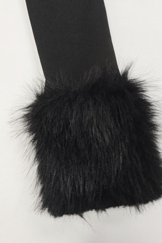 Black Faux Fur Collar Off Shoulder Bodycon Dress