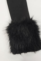 Black Faux Fur Collar Off Shoulder Bodycon Dress