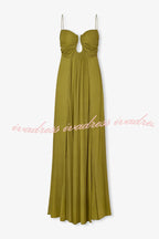 Soft and Elegant Metal Hollow Design Back Smocked A-line Slip Maxi Dress