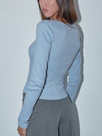 Solid Color U Neck Lace Trim Long Sleeve Knit