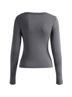 Number Letter Print Breasted Slim Long Sleeve Tee