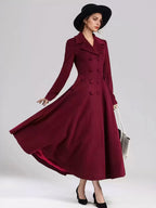 Wool Blend Flared Coat For Women Dark Navy Double-breasted Wide Lapel A-line Winter Outerwear 2026