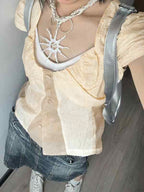 Retro Contrast Color Stitching Short Sleeves Shirts
