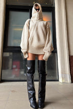Solid Color Asymmetric Zipper Loose Sweater