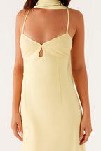 Yellow V-Neck Tie Back Satin Maxi Dress