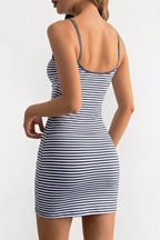 Spaghetti Strap Scoop Neck Horizontal Stripe Bodycon Mini Dress