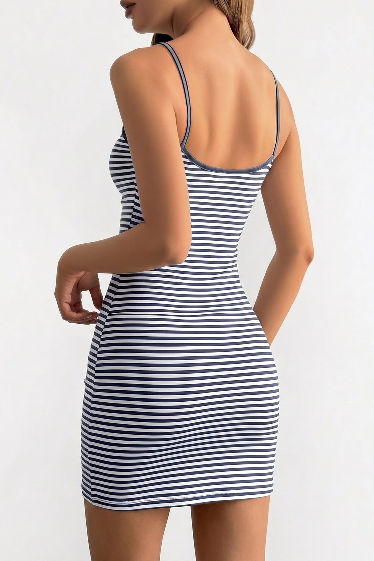 Spaghetti Strap Scoop Neck Horizontal Stripe Bodycon Mini Dress