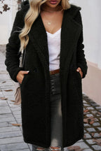 Mid-Length Fuzzy Lapel Coat