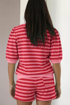 Striped Round Neck Top and Shorts Set