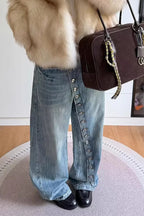 Diagonal Placket Button-down Jeans