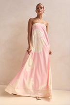 Strapless Contrast Band Hem A-Line Maxi Dress