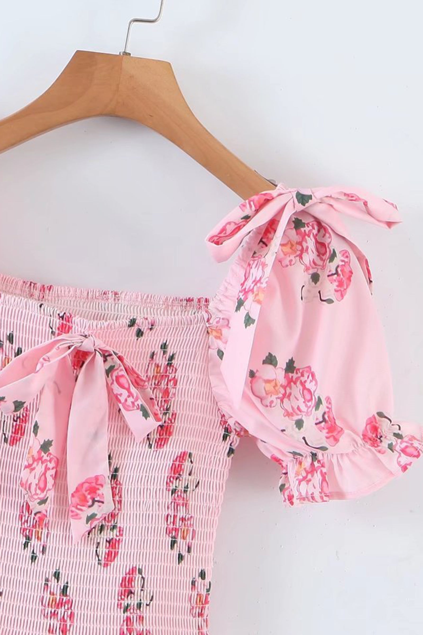 Floral Print Smocked Square Neck Tie-Shoulder Tiered Ruffle Mini Dress
