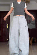 Vintage Letter Embroidered Baggy Curved Blade Pants