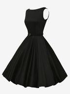 Vintage 1950s Swing Cocktail Dress Women - Sleeveless Boat Neck A-Line Belted Audery Style Midi Gown - Wedding Guest 2026
