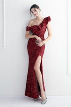 Embellished One Shoulder Mermaid Formal Dress