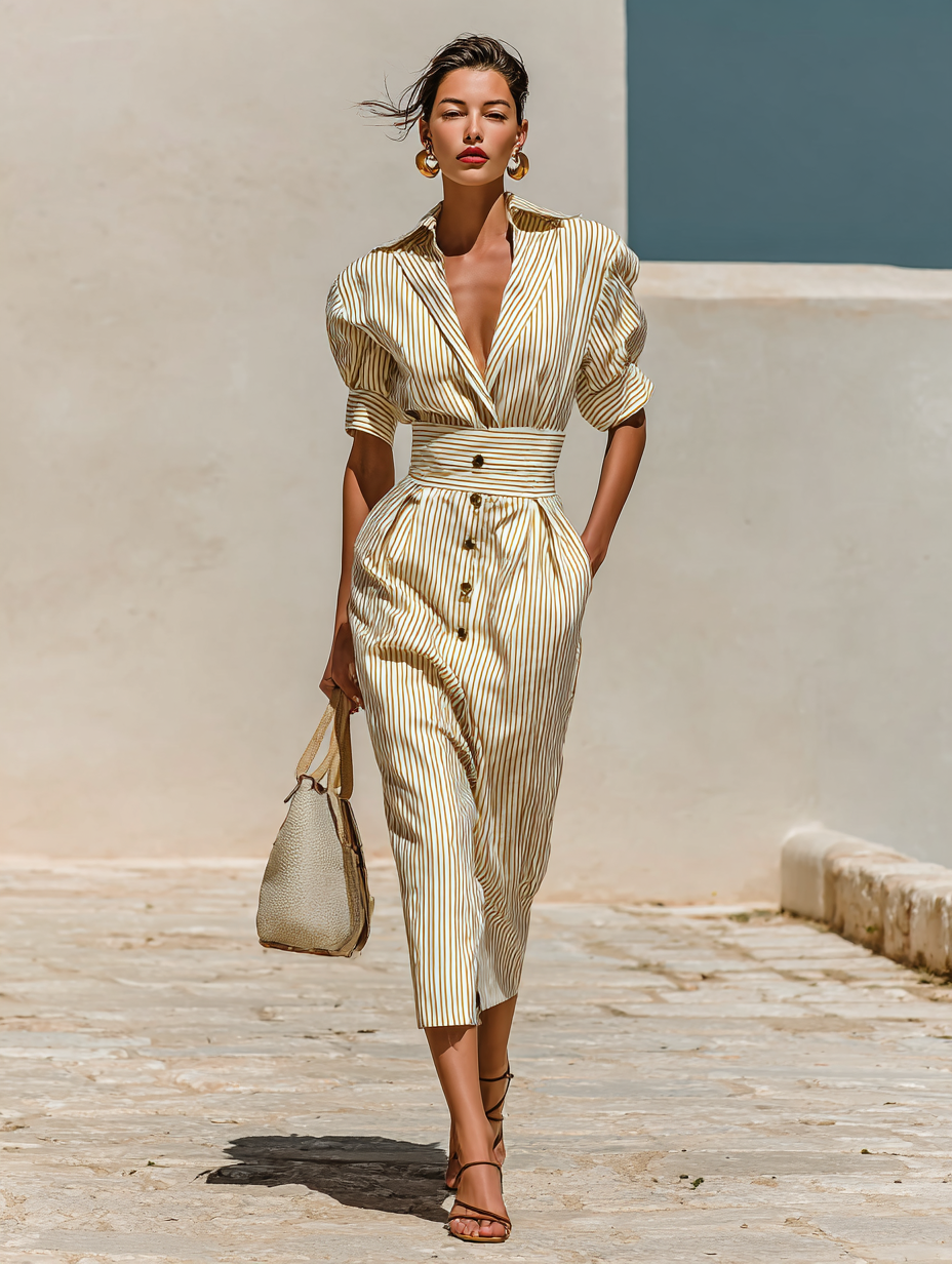 Elena | Striped Midi Dress