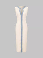 Slit Contrast Notched Sleeveless Dress
