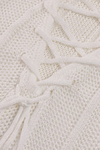 White Split Backless Tie Knit Cardigan Sweater Dress