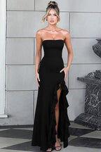 Ruffled Bustier Side Slit Formal Dress
