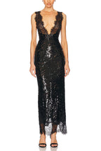 Lace-trimmed Deep V-neck Sequined Dress