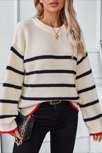 Color Block Stripe Pullover Knit Blouse