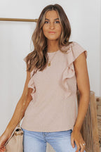 Blue Zone Planet | Swiss Dot Ruffled Round Neck Tank
