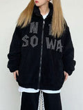 Letter Embroidered Lambswool Oversized Jacket