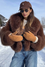 Slouchy Lapel Thick Faux Fur Effect Plush Winter Coat
