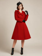Vintage Hooded A-line Double-breasted Woolen Midi Coat For Women 2026