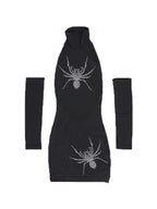 Spider Rhinestone Print High Neck Mini Dress