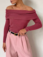 Solid Off Shoulder Slim Sweater