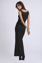 Square Neck Corset Lace Trim Wide Strap Column Maxi Dress