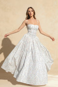 Floral Print Corset Bodice Basque Waist Pleated Ball Gown Maxi Dress