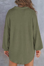 Solid Color Waffle Loose Casual Knitted Pocket Top