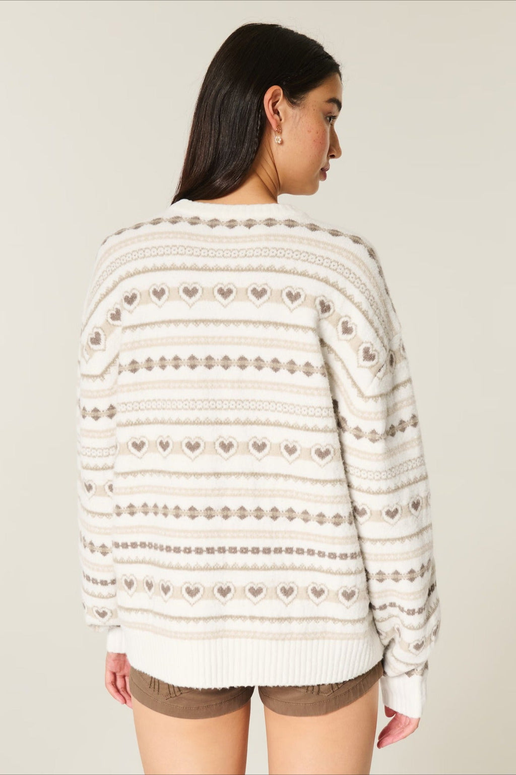 Heart Fair Isle Striped Long Sleeve Knit Sweater